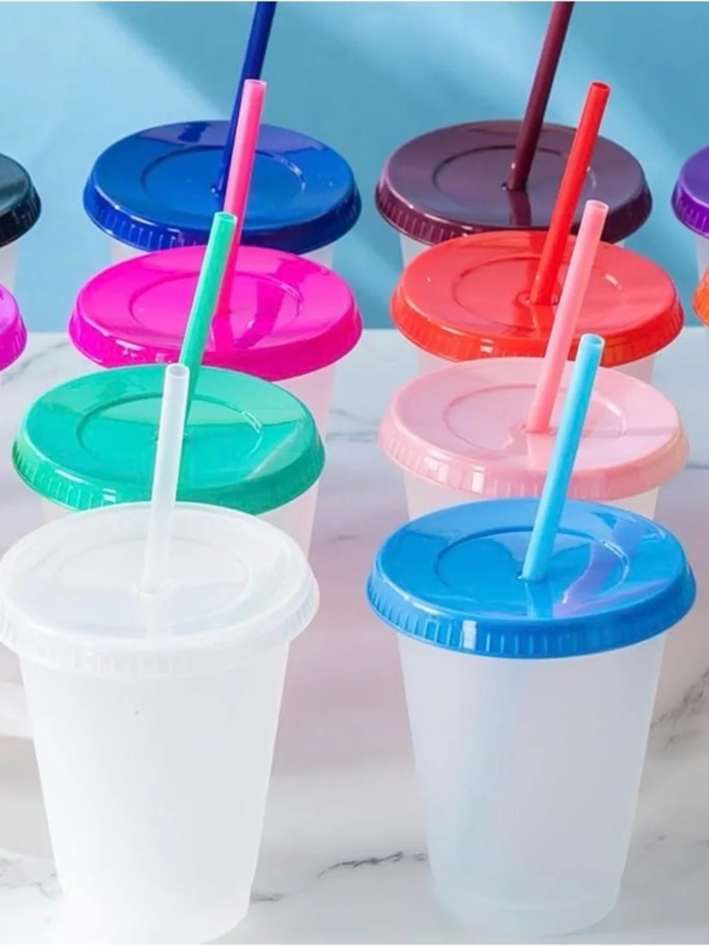 Reusable Party Cup Lids and Straws Set - Purple & Multicolor, lot of 15, NEW!